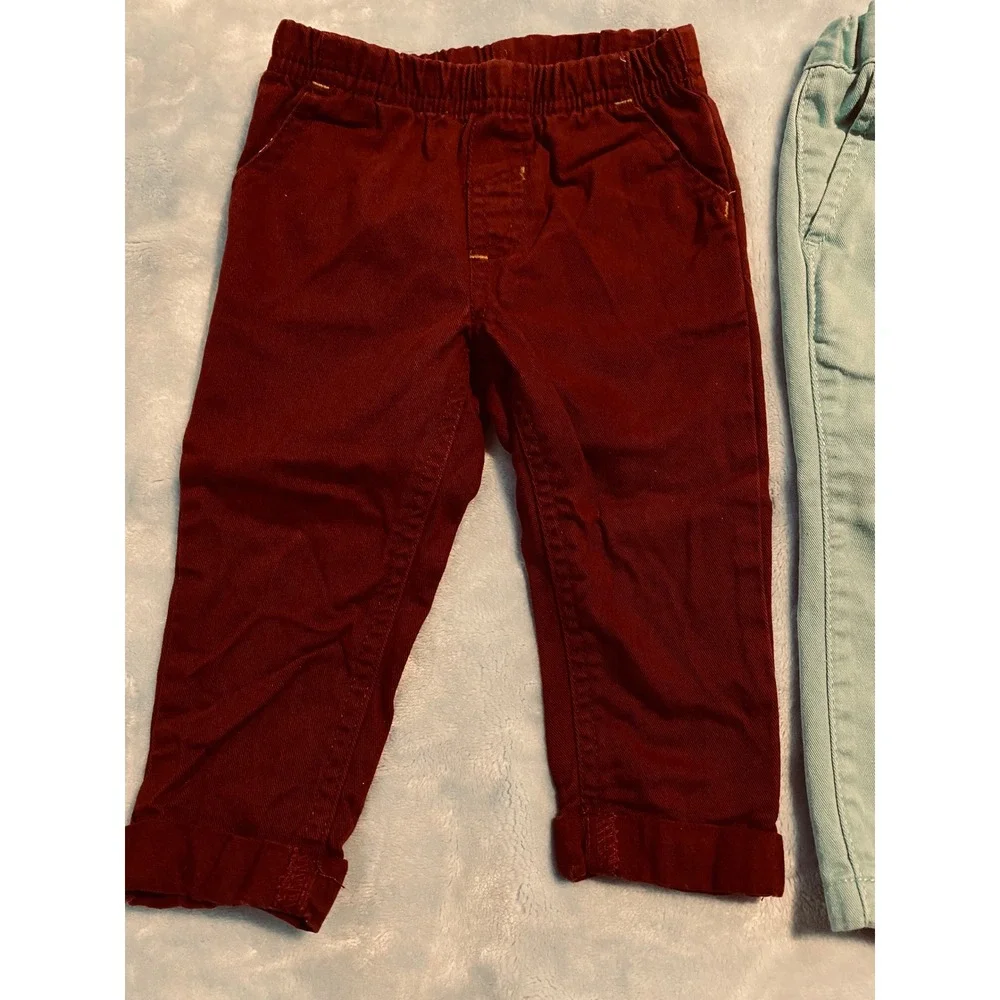 The Childrens Place Boys Chino Pants Bundle 9-12M Burgundy Mint Green Cotton 2pk
